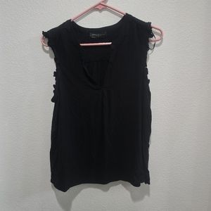 Black quarter sleeved tshirt with ruffling around arms by common collection Med.